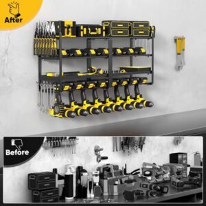 33" Wall Mount Power Tool Organizer - 8 Drill Holders, 4-Tier Garage Storage