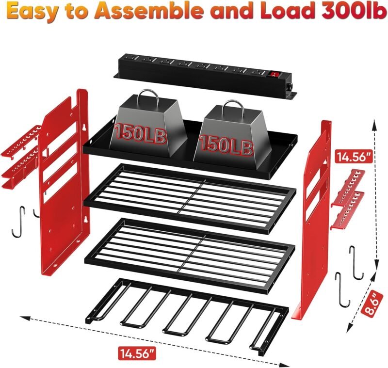 Heavy Duty Power Tool Organizer Wall Mount w/ 8 Outlet Charging Station