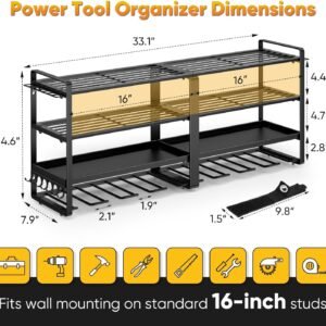 33" Wall Mount Power Tool Organizer - 8 Drill Holders, 4-Tier Garage Storage