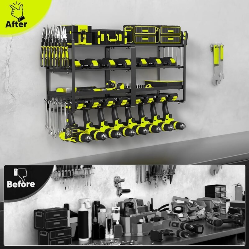 POKIPO Extra Large 8 Drill Holder 4-Tier Power Tool Organizer Wall Mount