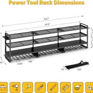 49" Heavy Duty Power Tool Organizer Wall Mount - 600 lb Capacity, 12 Drill Holder