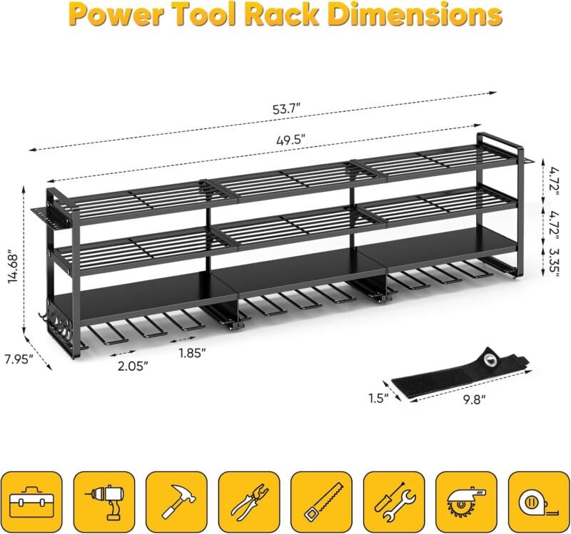 49" Heavy Duty Power Tool Organizer Wall Mount - 600 lb Capacity, 12 Drill Holder