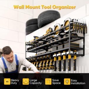 49" Heavy Duty Power Tool Organizer Wall Mount - 600 lb Capacity, 12 Drill Holder