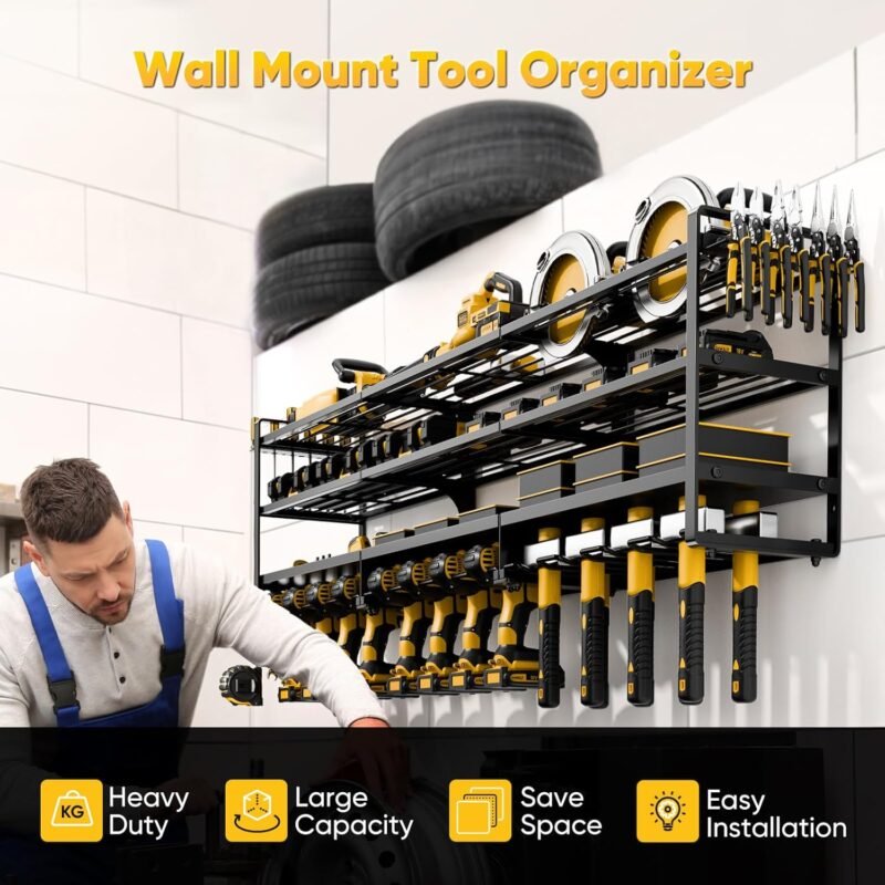 49" Heavy Duty Power Tool Organizer Wall Mount - 600 lb Capacity, 12 Drill Holder