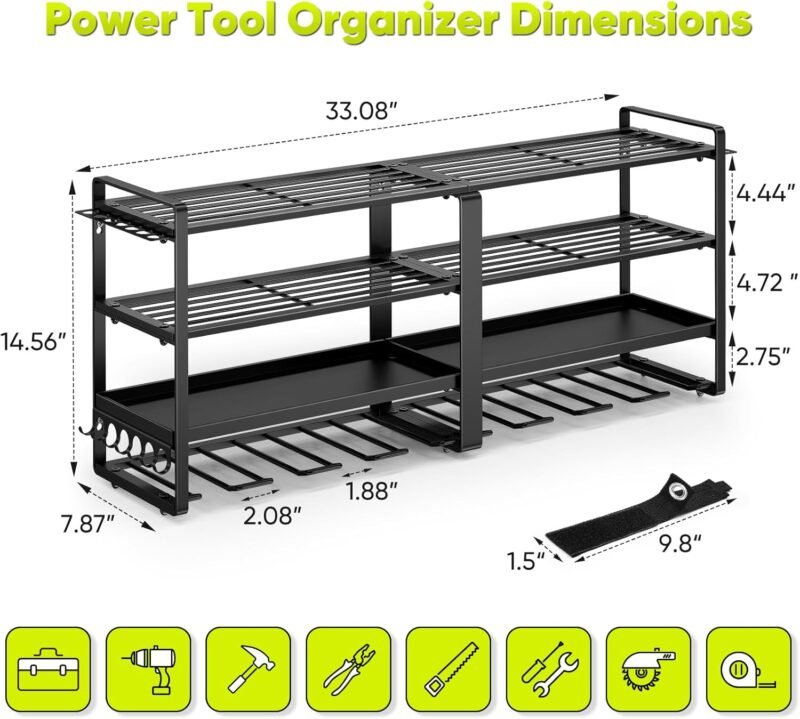 POKIPO Extra Large 8 Drill Holder 4-Tier Power Tool Organizer Wall Mount