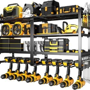 33" Wall Mount Power Tool Organizer - 8 Drill Holders, 4-Tier Garage Storage