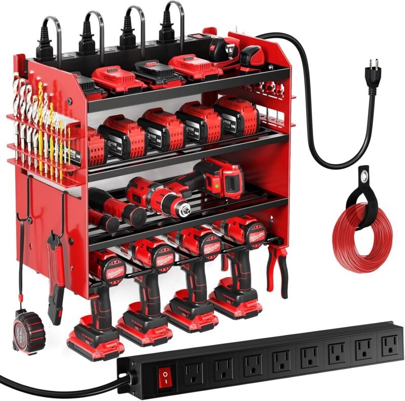 Heavy Duty Power Tool Organizer Wall Mount w/ 8 Outlet Charging Station