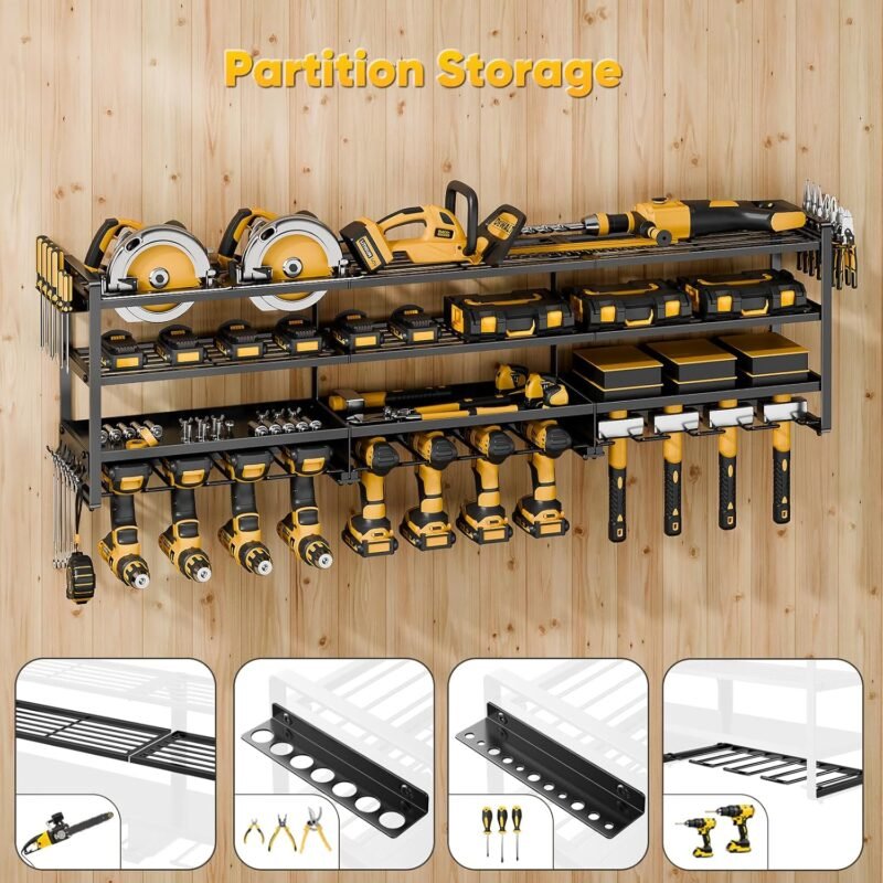 49" Heavy Duty Power Tool Organizer Wall Mount - 600 lb Capacity, 12 Drill Holder