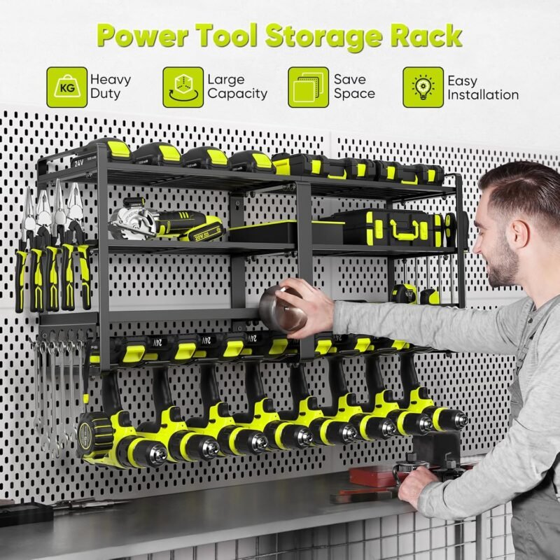 POKIPO Extra Large 8 Drill Holder 4-Tier Power Tool Organizer Wall Mount
