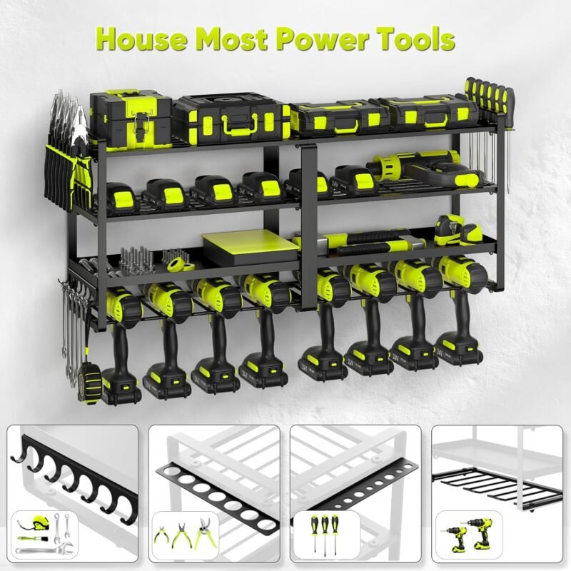 POKIPO Extra Large 8 Drill Holder 4-Tier Power Tool Organizer Wall Mount