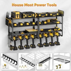 33" Wall Mount Power Tool Organizer - 8 Drill Holders, 4-Tier Garage Storage