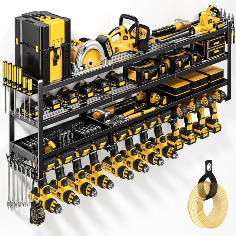 49" Heavy Duty Power Tool Organizer Wall Mount - 600 lb Capacity, 12 Drill Holder