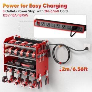Heavy Duty Power Tool Organizer Wall Mount w/ 8 Outlet Charging Station