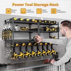 33" Wall Mount Power Tool Organizer - 8 Drill Holders, 4-Tier Garage Storage