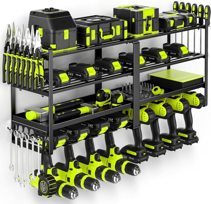 POKIPO Extra Large 8 Drill Holder 4-Tier Power Tool Organizer Wall Mount