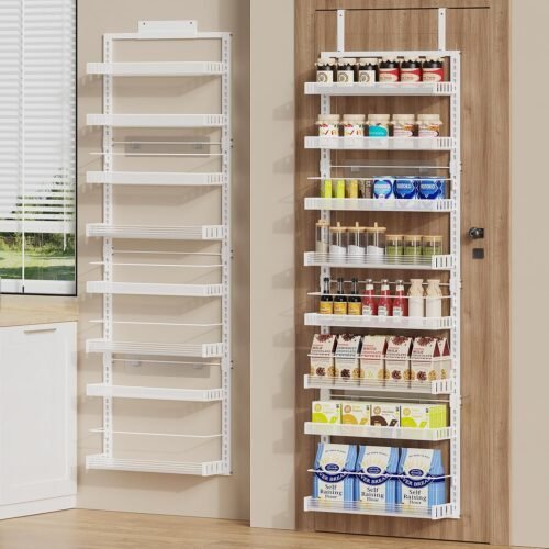 8-Tier Over-the-Door Pantry Organizer – Large Wall-Mount Spice & Storage Rack, 2-in-1 Heavy-Duty Adjustable Metal Baskets