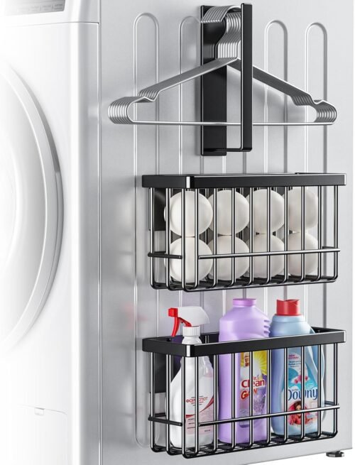 Magnetic Dryer Ball & Lint Bin Holder – Rustproof Metal Basket, Tool-Free Install, Space-Saving Laundry Organizer
