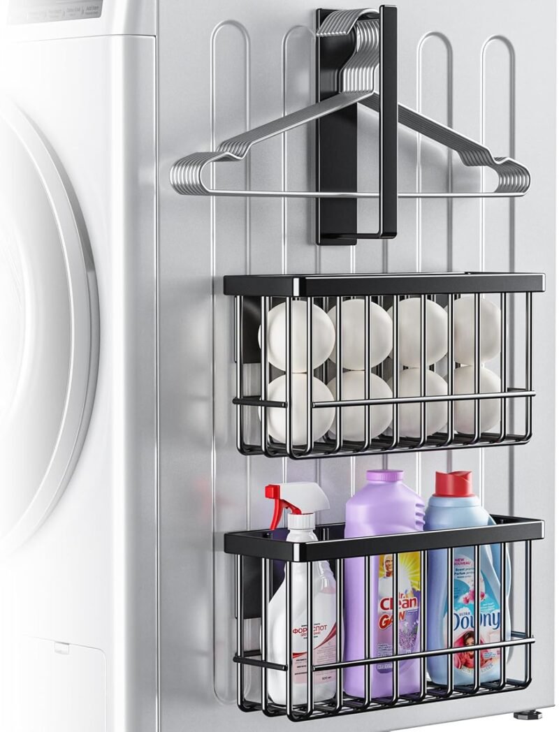 Magnetic Dryer Ball & Lint Bin Holder – Rustproof Metal Basket, Tool-Free Install, Space-Saving Laundry Organizer