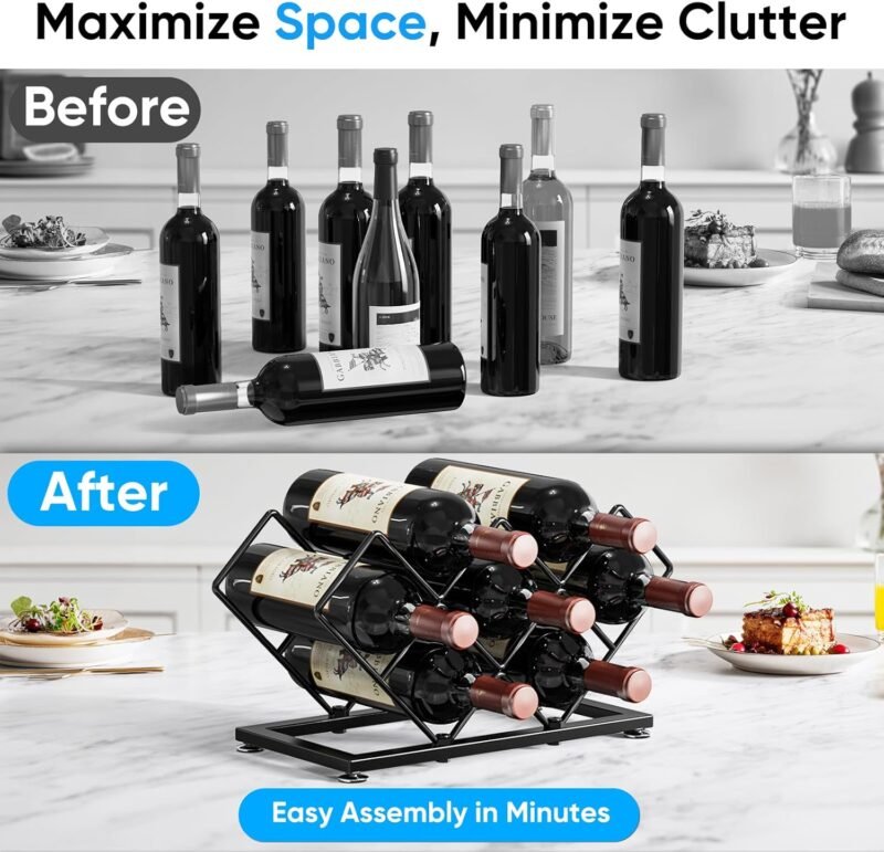 7-Bottle Metal Countertop Wine Rack - Space-Saving Storage for Home Kitchens & Bars