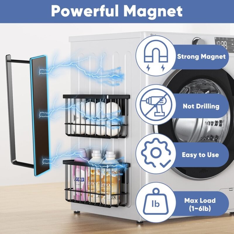 Magnetic Dryer Ball & Lint Bin Holder – Rustproof Metal Basket, Tool-Free Install, Space-Saving Laundry Organizer