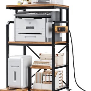 Large 4-Tier Printer Stand Rolling Cart Power Outlets Mobile Office/Kitchen Storage