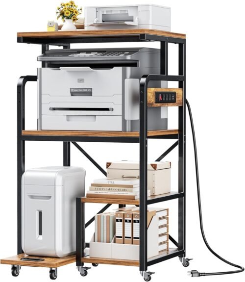 Large 4-Tier Printer Stand Rolling Cart Power Outlets Mobile Office/Kitchen Storage
