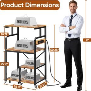Large 4-Tier Printer Stand Rolling Cart Power Outlets Mobile Office/Kitchen Storage