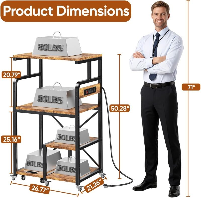 Large 4-Tier Printer Stand Rolling Cart Power Outlets Mobile Office/Kitchen Storage