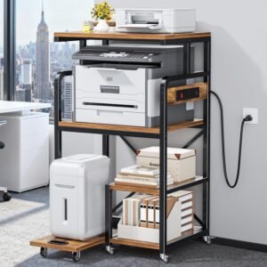 Large 4-Tier Printer Stand Rolling Cart Power Outlets Mobile Office/Kitchen Storage