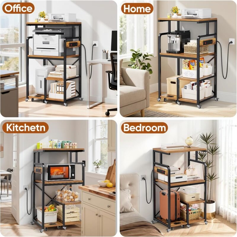 Large 4-Tier Printer Stand Rolling Cart Power Outlets Mobile Office/Kitchen Storage