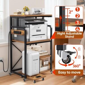 Large 4-Tier Printer Stand Rolling Cart Power Outlets Mobile Office/Kitchen Storage