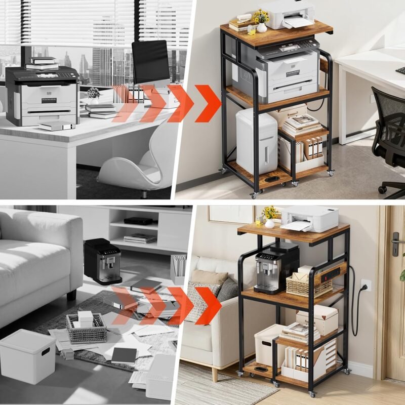 Large 4-Tier Printer Stand Rolling Cart Power Outlets Mobile Office/Kitchen Storage